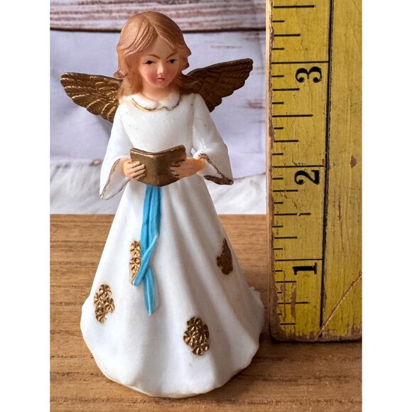 VTG Hong Kong Plastic Christmas Angel White and Gold Dress with Blue Ribbon - Picture 5 of 7